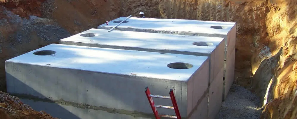 Septic tank installation site with a newly placed concrete tank in Pittsburgh, PA